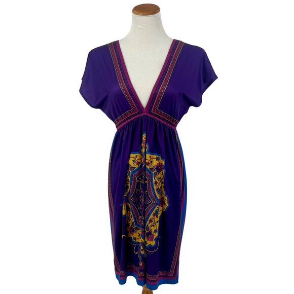 Flying Tomato Double V-Neck Purple & Gold Boho Printed Mini Dress - Picture 9 of 11